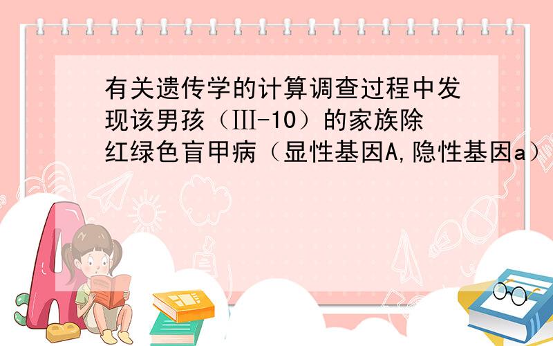 有关遗传学的计算调查过程中发现该男孩（Ⅲ-10）的家族除红绿色盲甲病（显性基因A,隐性基因a）外还有另一种遗传病乙（显性基因B,隐性基因b）,下面是该色盲男孩家族遗传病的系谱.请据