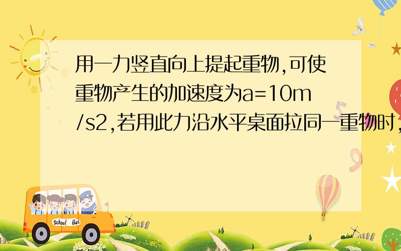 用一力竖直向上提起重物,可使重物产生的加速度为a=10m/s2,若用此力沿水平桌面拉同一重物时,重物的加速度大小为16m/s^2,则物体与水平桌面间的动摩擦因数为 . 详细过程