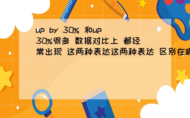 up by 30% 和up 30%很多 数据对比上 都经常出现 这两种表达这两种表达 区别在哪原句型有：up 9.5% on last yearup by 20% year-on-year琼琼 请问增长到30% 与 增长30% 有什么区别2楼 在去年基础上增长 和 从