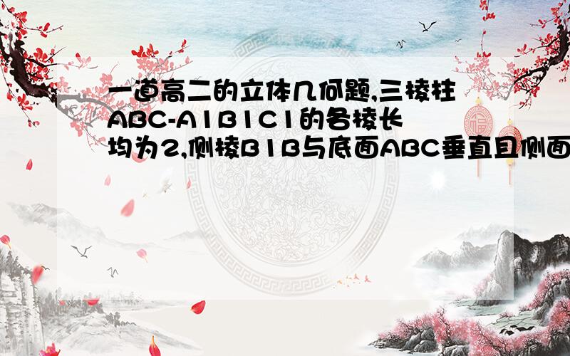 一道高二的立体几何题,三棱柱ABC-A1B1C1的各棱长均为2,侧棱B1B与底面ABC垂直且侧面ABB1A1垂直于底面ABC；（1）证：AB垂直于CB1；（2）求三棱锥B1-ABC的体积.