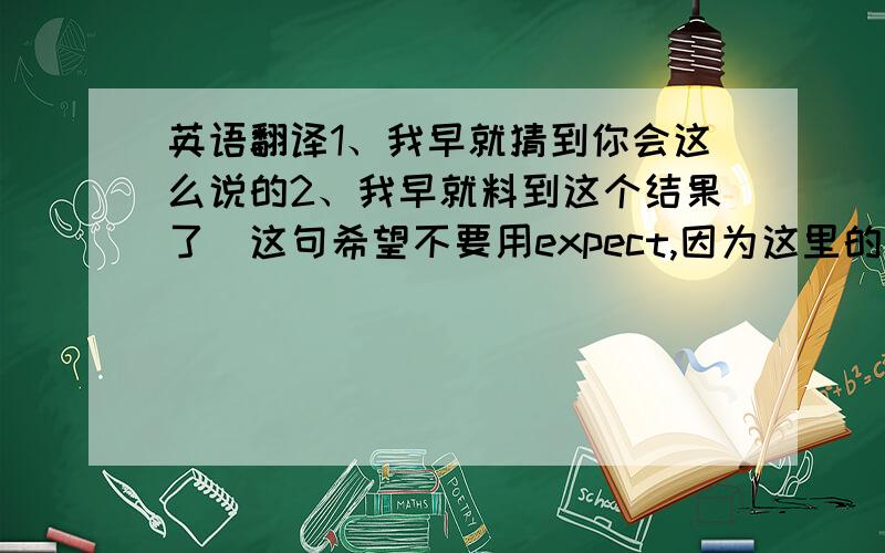 英语翻译1、我早就猜到你会这么说的2、我早就料到这个结果了（这句希望不要用expect,因为这里的语境是“这是个坏结果,我不希望是这个结果,但客观分析让我预见到会是这个坏结果”,而expe