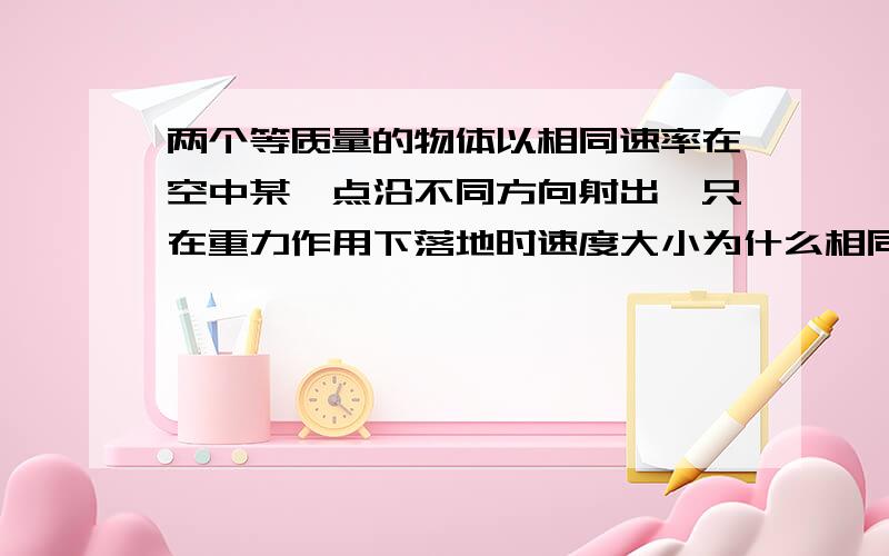 两个等质量的物体以相同速率在空中某一点沿不同方向射出,只在重力作用下落地时速度大小为什么相同?（忽略空气阻力）