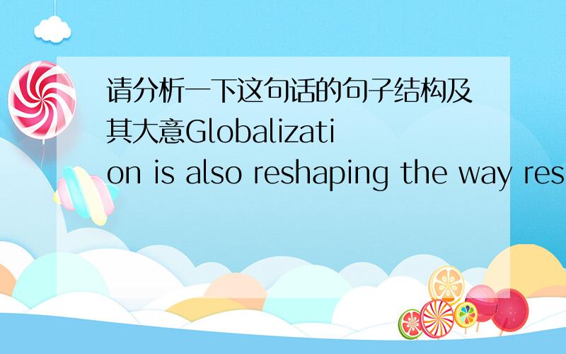 请分析一下这句话的句子结构及其大意Globalization is also reshaping the way research is done.