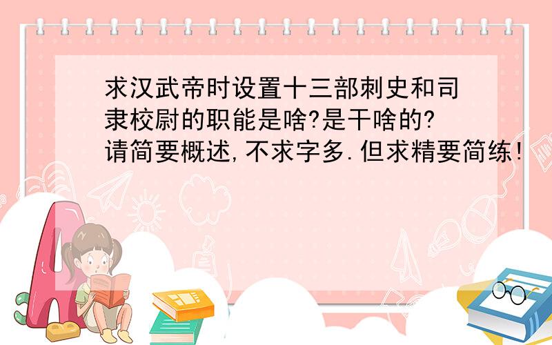 求汉武帝时设置十三部刺史和司隶校尉的职能是啥?是干啥的?请简要概述,不求字多.但求精要简练!