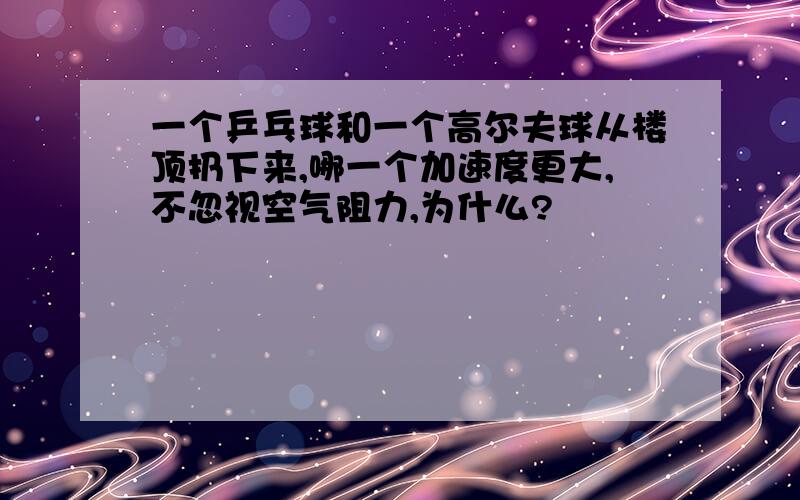 一个乒乓球和一个高尔夫球从楼顶扔下来,哪一个加速度更大,不忽视空气阻力,为什么?