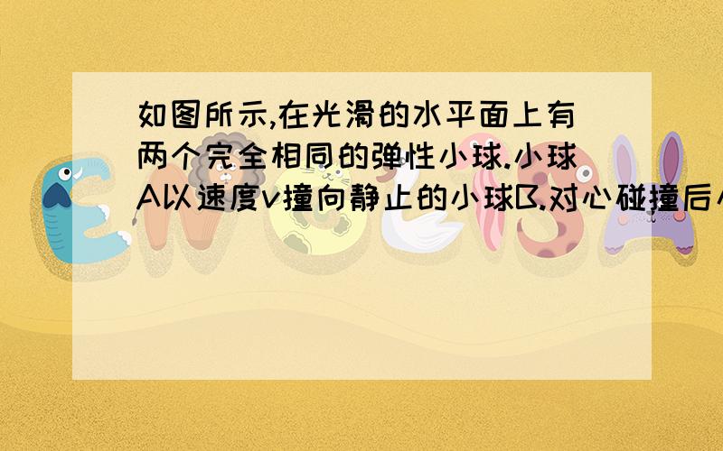 如图所示,在光滑的水平面上有两个完全相同的弹性小球.小球A以速度v撞向静止的小球B.对心碰撞后小球A变得静止,而小球B以速度v继续向前运动.对这里所发生的物理现象,下列说法正确的是（