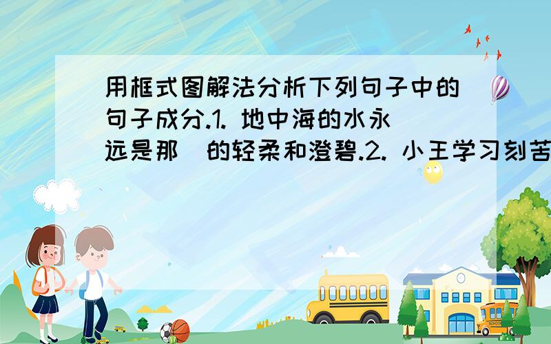 用框式图解法分析下列句子中的句子成分.1. 地中海的水永远是那麼的轻柔和澄碧.2. 小王学习刻苦大家都知道.3. 我们看了一场精彩的足球比赛.4. 我听不懂他的话.