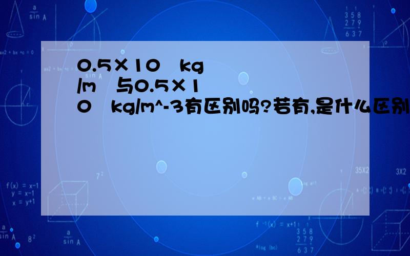 0.5×10³kg/m³与0.5×10³kg/m^-3有区别吗?若有,是什么区别?0.5×10^-3kg/m³与0.5×10³kg/m³呢?