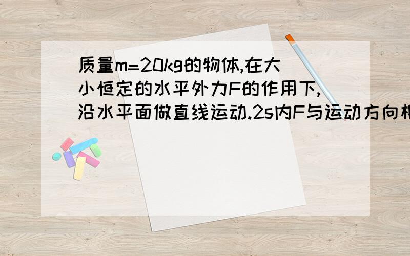 质量m=20kg的物体,在大小恒定的水平外力F的作用下,沿水平面做直线运动.2s内F与运动方向相反,4s内F与运动方向相同,(g=10m/s^2).求物体与水平面间的动摩擦因数.（0s时：v=10m/s；2s时：v=0；4s时：v=