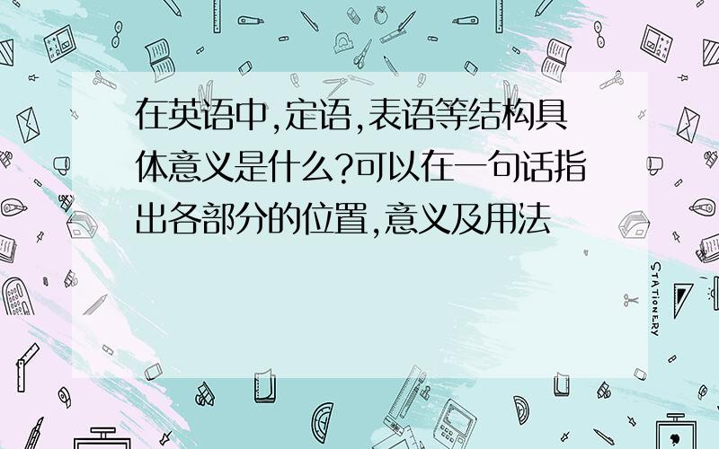 在英语中,定语,表语等结构具体意义是什么?可以在一句话指出各部分的位置,意义及用法