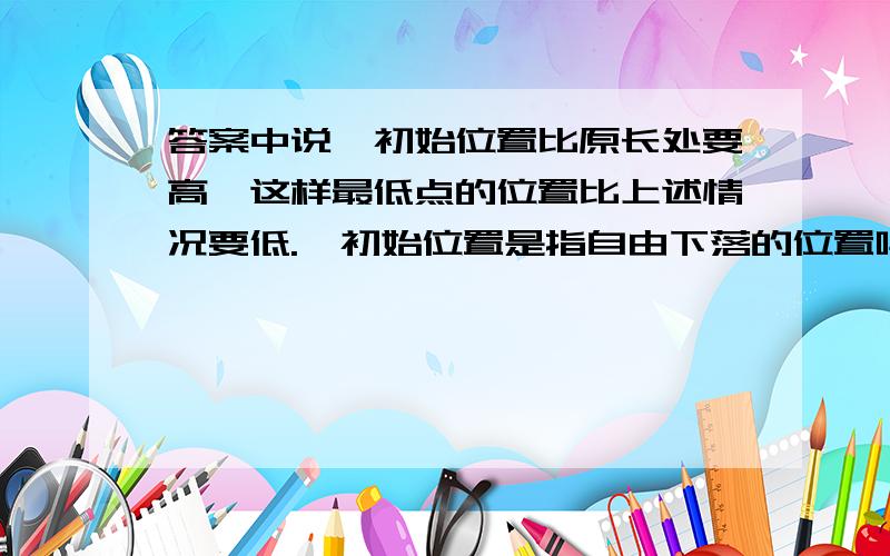 答案中说【初始位置比原长处要高,这样最低点的位置比上述情况要低.】初始位置是指自由下落的位置吗?但是这个位置又没有碰到弹簧,对弹簧有什么影响吗?之后弹簧振子的最高点的位置和