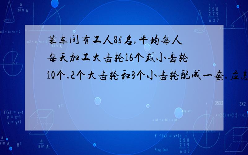 某车间有工人85名,平均每人每天加工大齿轮16个或小齿轮10个,2个大齿轮和3个小齿轮配成一套,应怎样分配