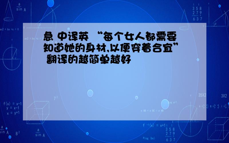 急 中译英 “每个女人都需要知道她的身材,以便穿着合宜” 翻译的越简单越好