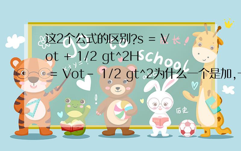 这2个公式的区别?s = Vot + 1/2 gt^2H = Vot- 1/2 gt^2为什么一个是加,一个是减