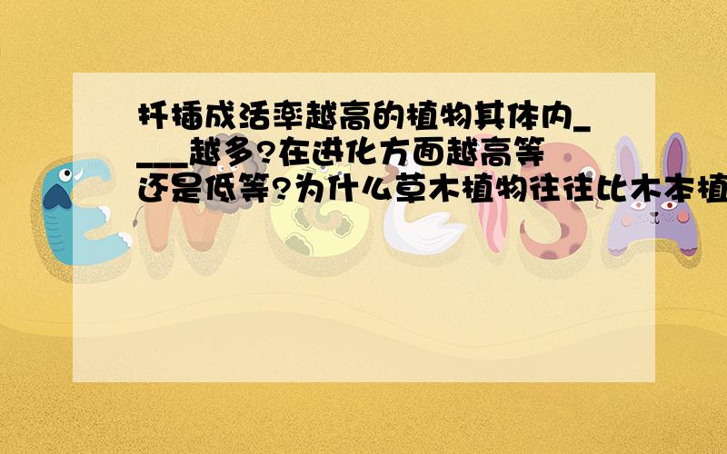 扦插成活率越高的植物其体内____越多?在进化方面越高等还是低等?为什么草木植物往往比木本植物容易扦插成活?