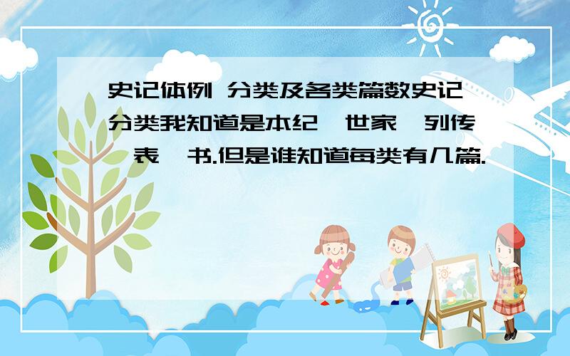 史记体例 分类及各类篇数史记分类我知道是本纪、世家、列传、表、书.但是谁知道每类有几篇.