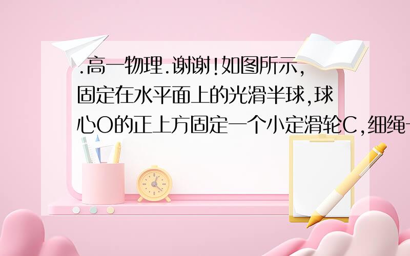 .高一物理.谢谢!如图所示,固定在水平面上的光滑半球,球心O的正上方固定一个小定滑轮C,细绳一端拴一小球,小球置于半球面上的A点,另一端绕过定滑轮栓另一个半径相同的小球,小球置于半平