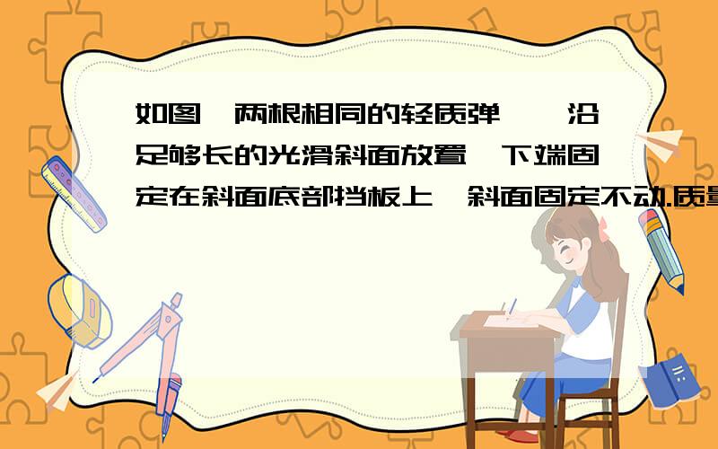 如图,两根相同的轻质弹簧,沿足够长的光滑斜面放置,下端固定在斜面底部挡板上,斜面固定不动.质量不同、形状相同的两物块分别置于两弹簧上端.现用外力作用在物块上,使两弹簧具有相同的