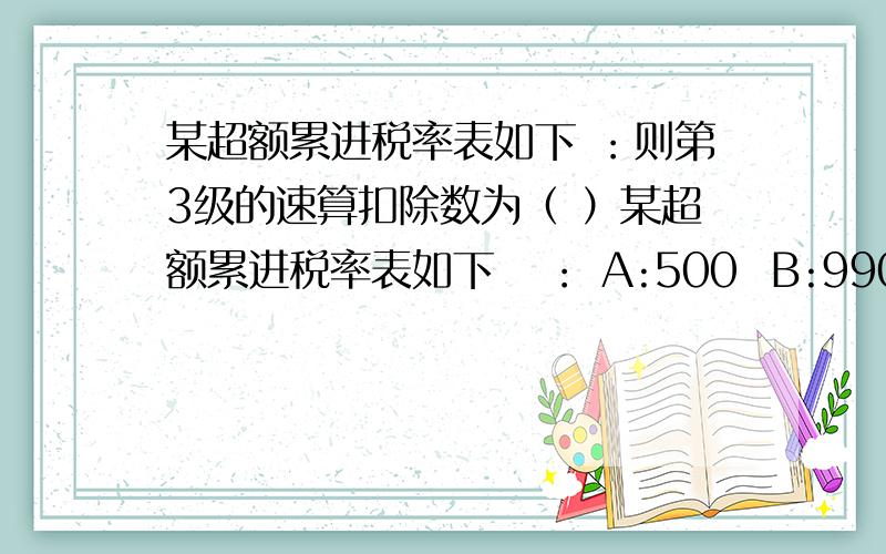 某超额累进税率表如下 ：则第3级的速算扣除数为（ ）某超额累进税率表如下   ： A:500  B:990  C:2000  D: 1050