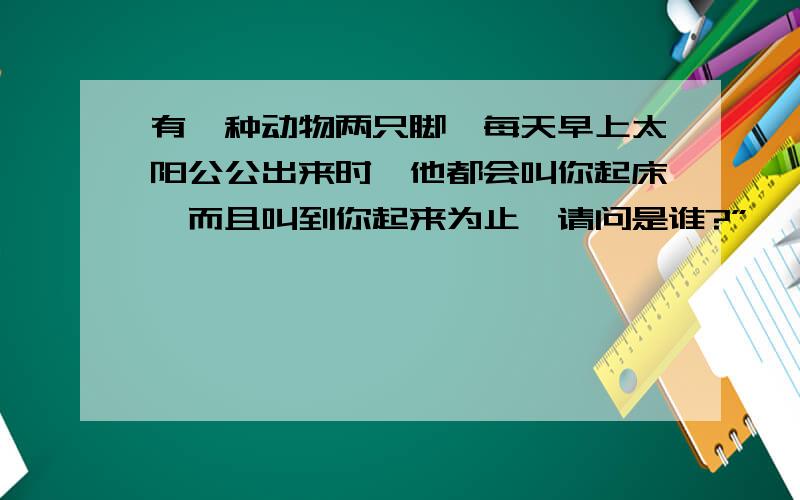 有一种动物两只脚,每天早上太阳公公出来时,他都会叫你起床,而且叫到你起来为止,请问是谁?”