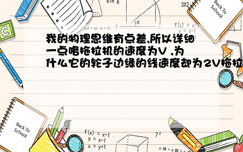 我的物理思维有点差,所以详细一点咯拖拉机的速度为V ,为什么它的轮子边缘的线速度却为2V拖拉机行驶时的速度为v,它的前轮与后轮最高点边缘各飞出一个小石头做平抛运动，则小石头的速