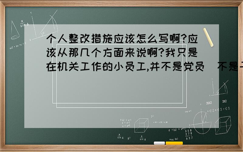 个人整改措施应该怎么写啊?应该从那几个方面来说啊?我只是在机关工作的小员工,并不是党员．不是干部．从几方面写好好?