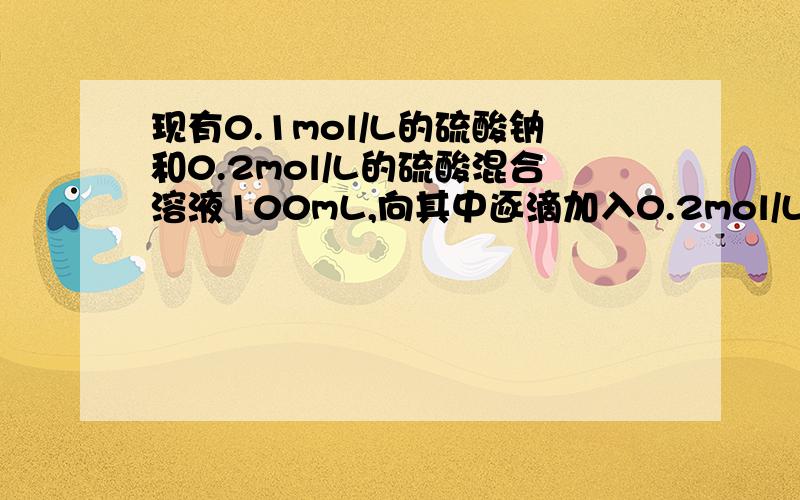 现有0.1mol/L的硫酸钠和0.2mol/L的硫酸混合溶液100mL,向其中逐滴加入0.2mol/L的氢氧化钡溶液,并不断搅拌,使反应充分进行.（1）当加入100mL氢氧化钡溶液时,所得溶液中的溶质是（ ）（写化学式）,