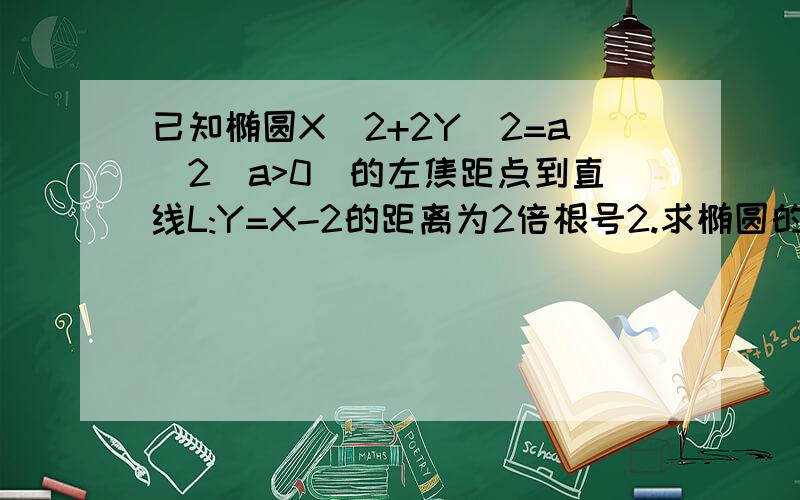 已知椭圆X^2+2Y^2=a^2(a>0)的左焦距点到直线L:Y=X-2的距离为2倍根号2.求椭圆的方程..我算的结果是X^2/8+Y^2/4=1 其中a^2=8 b^2=4 别人算的是a^2=264...好多人都是这个结果...