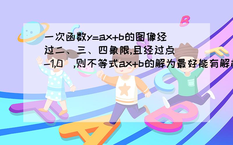 一次函数y=ax+b的图像经过二、三、四象限,且经过点(-1,0),则不等式ax+b的解为最好能有解析，因为我刚刚接触函数 想搞懂一些