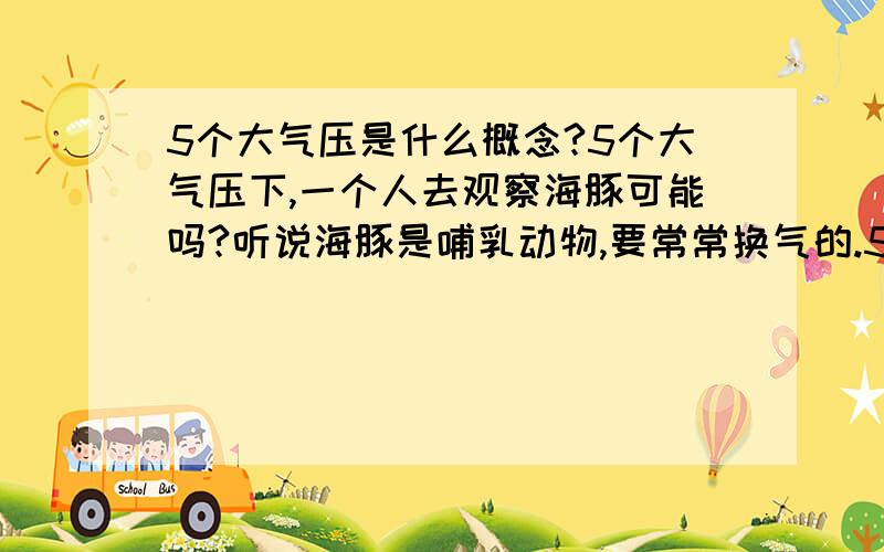 5个大气压是什么概念?5个大气压下,一个人去观察海豚可能吗?听说海豚是哺乳动物,要常常换气的.5个大气压下,一个人到水底游泳,游十五分钟（包括换气）,可能吗?那个不可能?急啊!