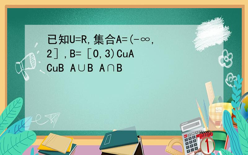 已知U=R,集合A=(-∞,2］,B=［0,3)CuA CuB A∪B A∩B
