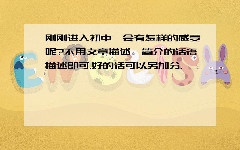 刚刚进入初中,会有怎样的感受呢?不用文章描述,简介的话语描述即可.好的话可以另加分.