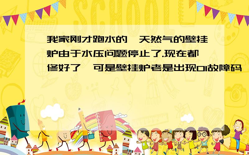 我家刚才跑水的,天然气的壁挂炉由于水压问题停止了.现在都修好了,可是壁挂炉老是出现01故障码,说明书上说,按复位.我按了复位,过一会又回来了.要不家里该冻住了.