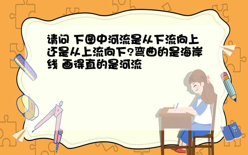 请问 下图中河流是从下流向上还是从上流向下?弯曲的是海岸线 画得直的是河流