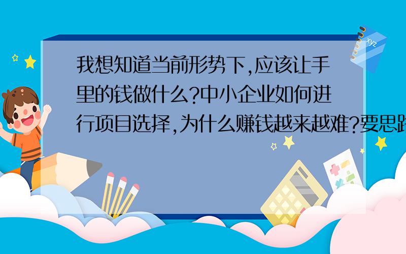 我想知道当前形势下,应该让手里的钱做什么?中小企业如何进行项目选择,为什么赚钱越来越难?要思路清晰答得好有追加分.最好多列些想法.尤其是关于未来财富的聚集方向,我们应该到哪里去