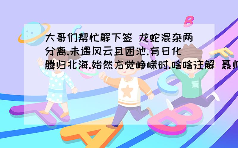 大哥们帮忙解下签 龙蛇混杂两分离.未遇风云且困池.有日化腾归北海.始然方觉峥嵘时.啥啥注解 聂帅