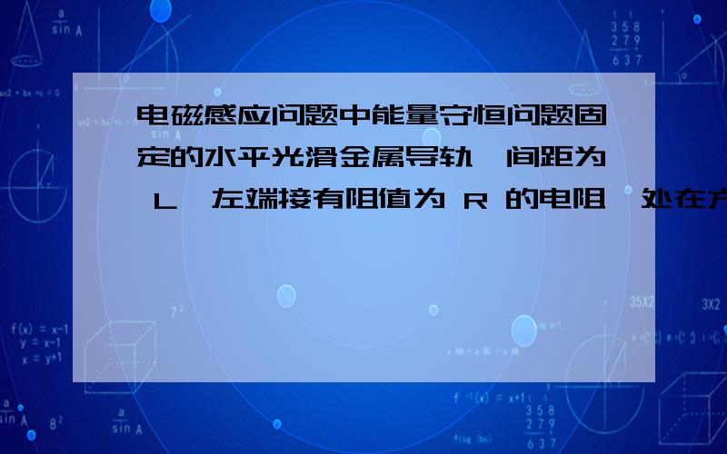 电磁感应问题中能量守恒问题固定的水平光滑金属导轨,间距为 L,左端接有阻值为 R 的电阻,处在方向竖直、磁感应强度为 B 的匀强磁场中,质量为 m 的导体棒与固定弹簧相连,放在导轨上,导轨