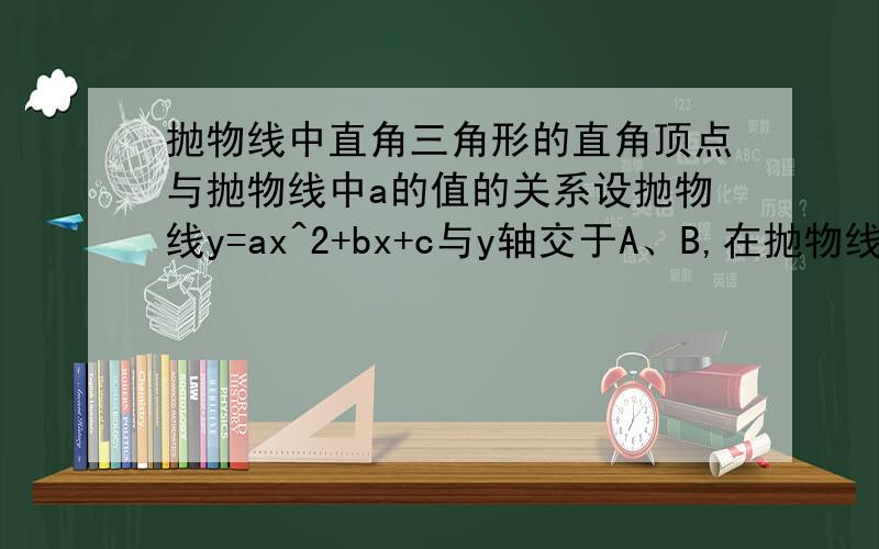 抛物线中直角三角形的直角顶点与抛物线中a的值的关系设抛物线y=ax^2+bx+c与y轴交于A、B,在抛物线上另找一点C,使得这三点构成以AB为斜边的直角三角形,则有a=-1/yc这是在做题时无意发现的的一