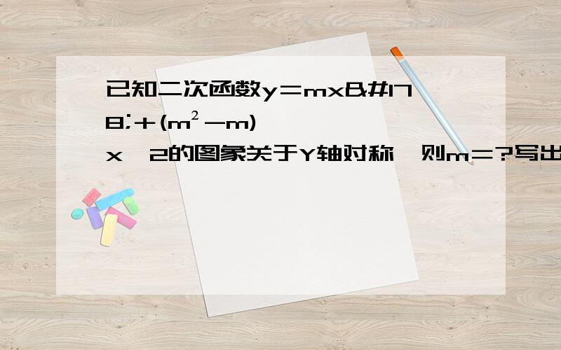 已知二次函数y＝mx²＋(m²-m)x﹢2的图象关于Y轴对称,则m＝?写出具体步骤