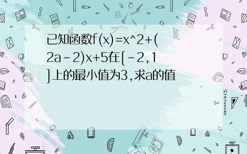 已知函数f(x)=x^2+(2a-2)x+5在[-2,1]上的最小值为3,求a的值