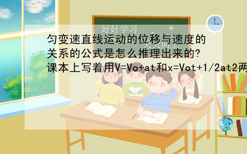 匀变速直线运动的位移与速度的关系的公式是怎么推理出来的?课本上写着用V=Vo+at和x=Vot+1/2at2两式中直接消去t,从中得到x和v的关系可是我怎么消都消不到~