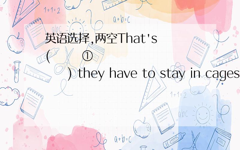 英语选择,两空That's (       ①          ) they have to stay in cages.But I don't think it's good for animals to stay in cages.(        ②        ) should be free. ①a.what        b.why               c.where              d.how②a.Them