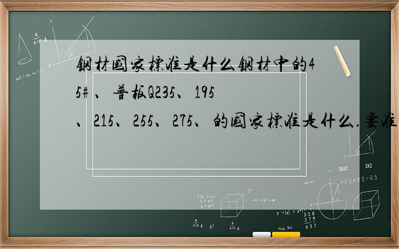 钢材国家标准是什么钢材中的45# 、普板Q235、195、215、255、275、的国家标准是什么.要准确点的.