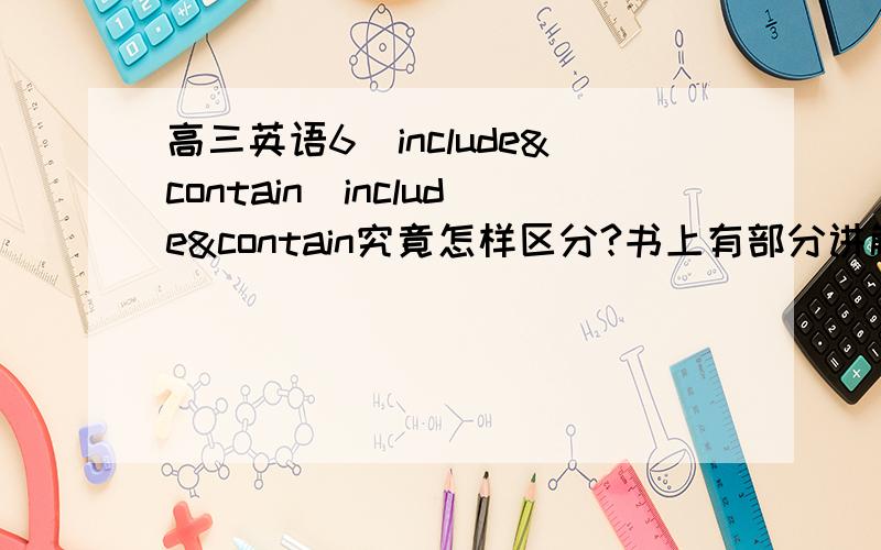 高三英语6(include&contain)include&contain究竟怎样区分?书上有部分讲解,可我还是不太清楚,譬如这道题我就填错了:It was a long document _____ 26 separate articles.（答案是contain）希望能结合这道题详细讲一