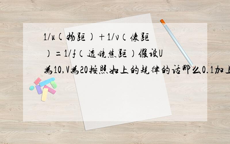 1/u(物距)+1/v（像距）=1/f（透镜焦距）假设U为10,V为20按照如上的规律的话那么0.1加上0.5=1除以0.6=F(5/3),你们谁能帮助下