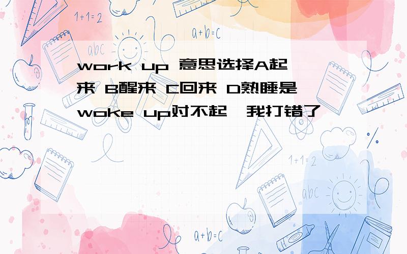 work up 意思选择A起来 B醒来 C回来 D熟睡是woke up对不起,我打错了