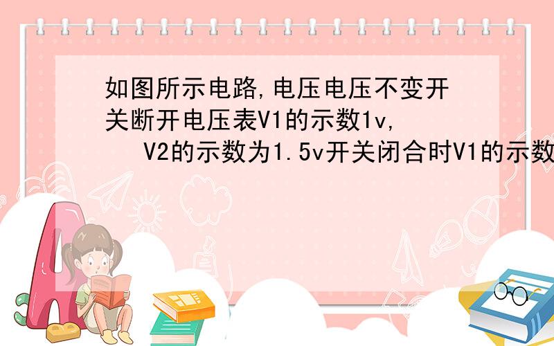 如图所示电路,电压电压不变开关断开电压表V1的示数1v,   V2的示数为1.5v开关闭合时V1的示数——V2的示数——    注;解答过程