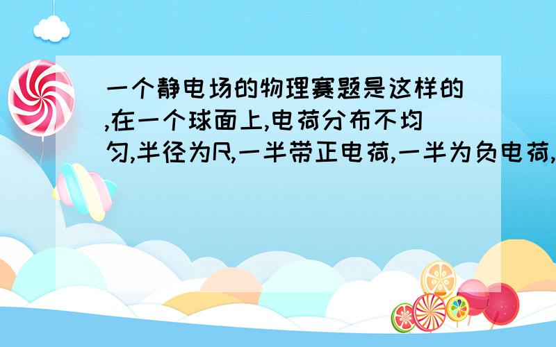 一个静电场的物理赛题是这样的,在一个球面上,电荷分布不均匀,半径为R,一半带正电荷,一半为负电荷,已知极角θ处的电荷面密度σ=（σ0）cosθ,其中σ0乃常数.试求内外的电场场强.这道题是想