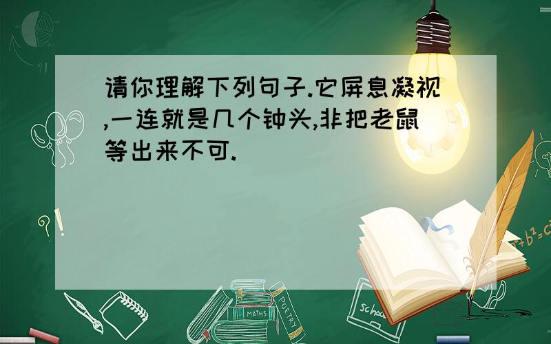 请你理解下列句子.它屏息凝视,一连就是几个钟头,非把老鼠等出来不可.