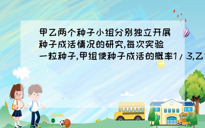 甲乙两个种子小组分别独立开展种子成活情况的研究,每次实验一粒种子,甲组使种子成活的概率1/3,乙组使种子成活的概率为1/2,种子成活实验才算成功,否则,实验失败.（1）求乙小组进行4次实